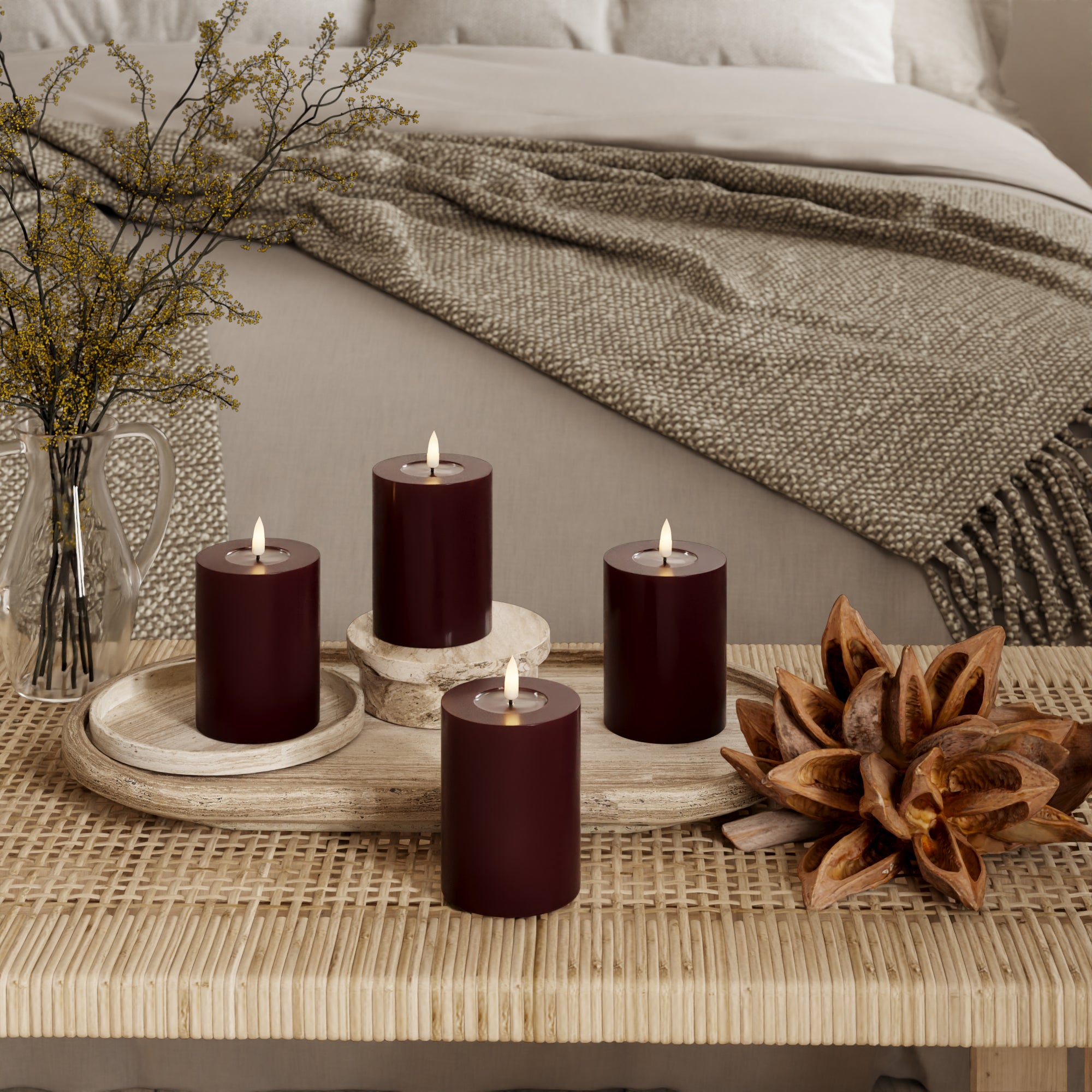 Светлини на LED блок Ø 7,5 x 10 cm Бургундско - 4 бр