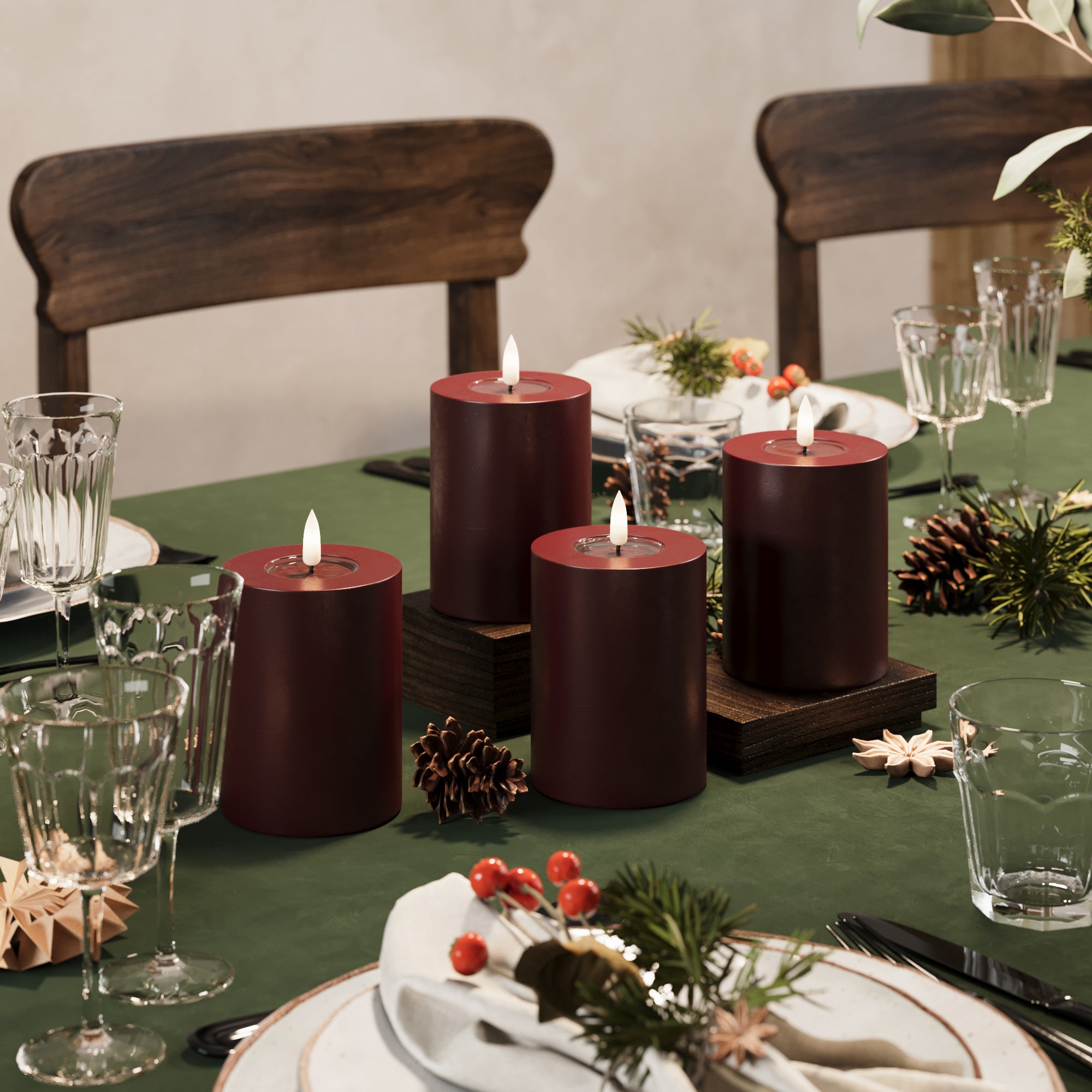 Светлини на LED блок Ø 7,5 x 10 cm Бургундско - 4 бр