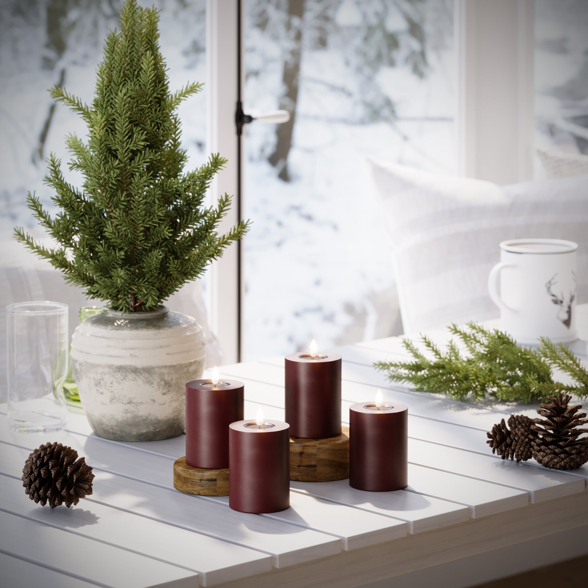 Светлини на LED блок Ø 7,5 x 10 cm Бургундско - 4 бр