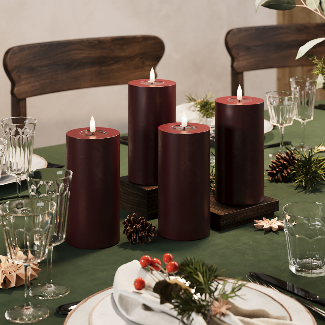 Φώτα μπλοκ LED Ø 7,5 x 15 cm Βουργουνδί - 4 τεμ.