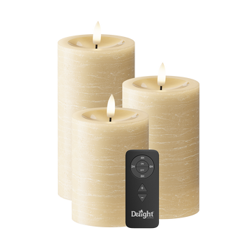 LED Blockljus Förpackning om 3, Ø 7,5 x 10/12,5/15 cm Ljus Karamell