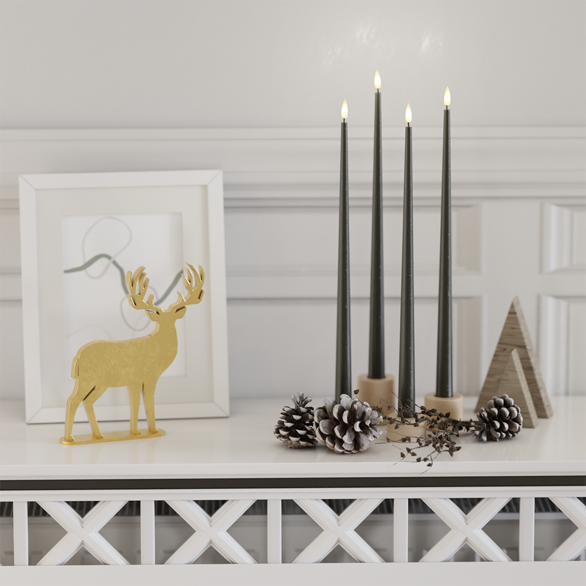 Deluxe Homeart Пакет LED свещи - Тъмнозелено - 4 броя 38 см 2