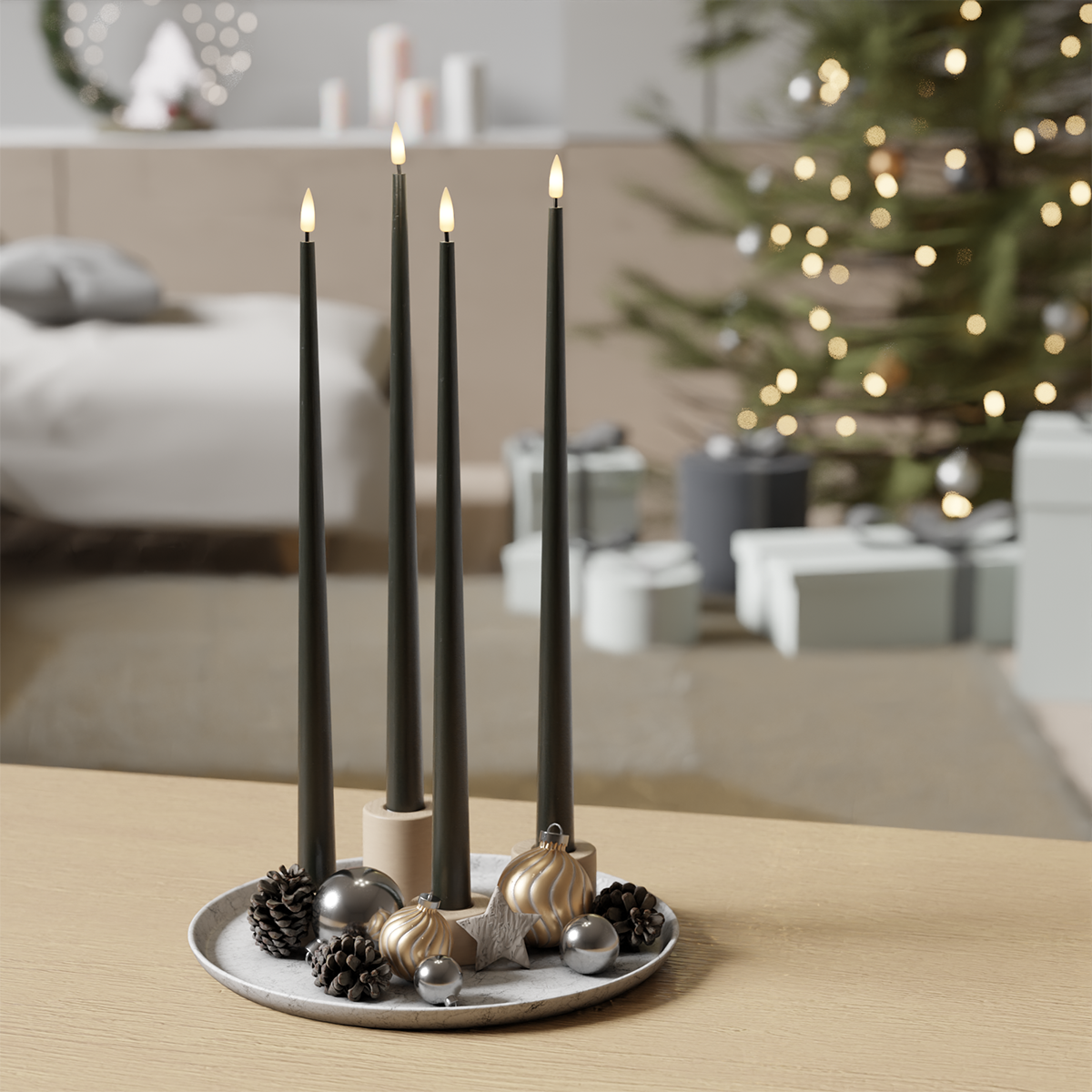 Deluxe Homeart Пакет LED свещи - Тъмнозелено - 4 броя 38 см 1