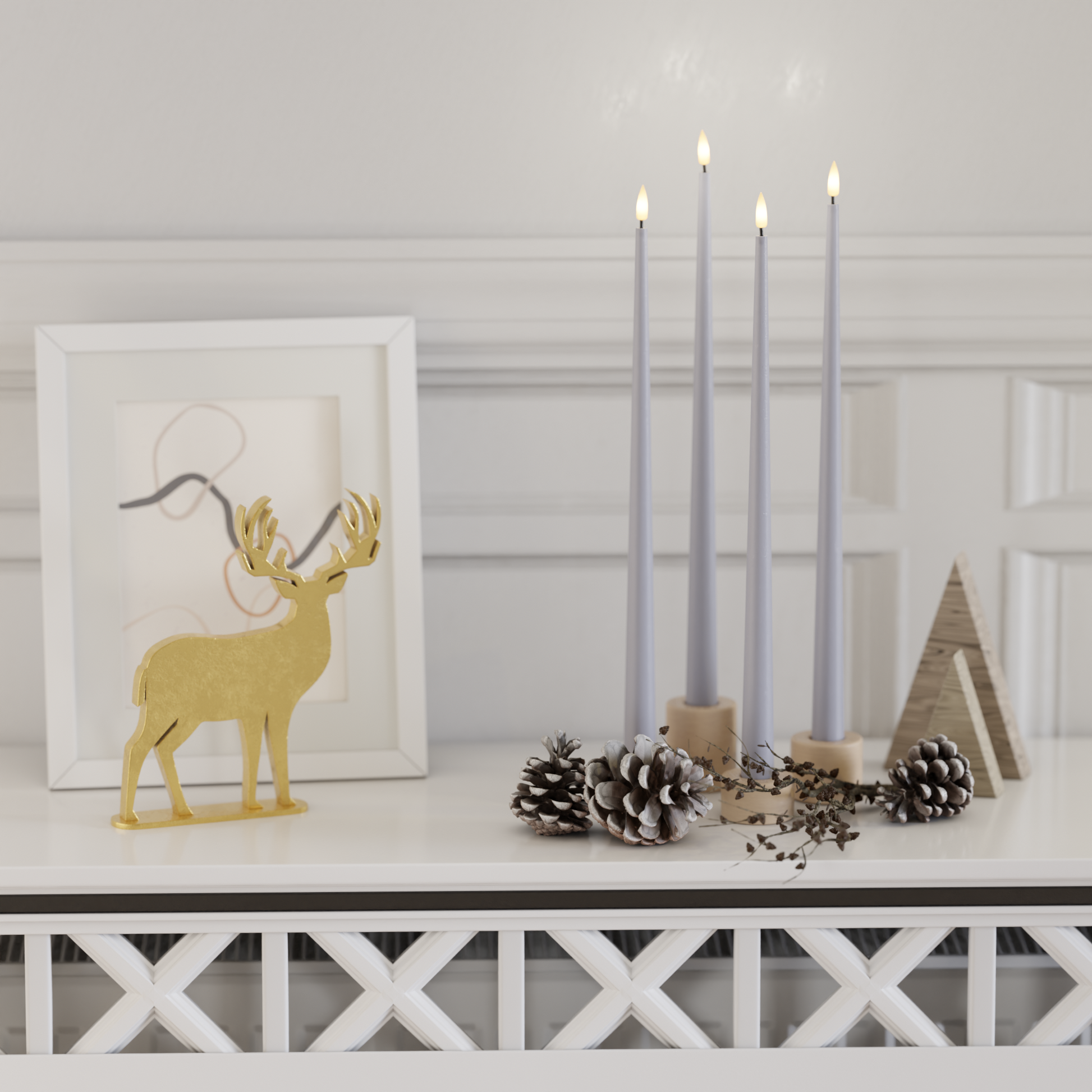 Deluxe Homeart LEDs Vela afilada pacote - Azul empoeirado - 4 peças 38 cm 2