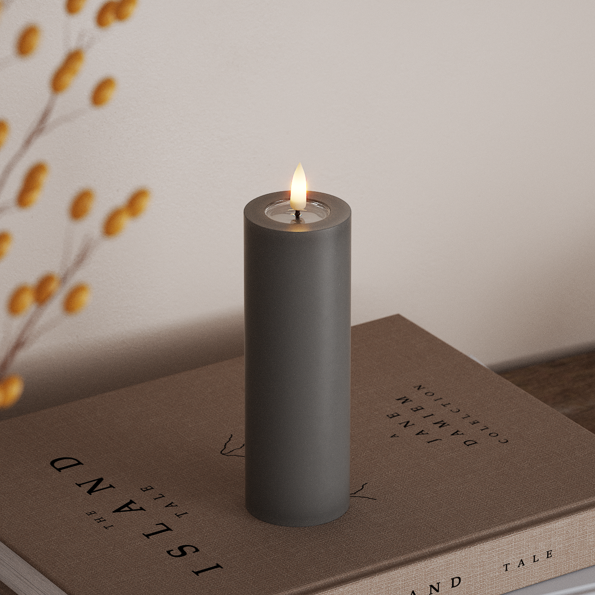 Deluxe Homeart LED Bloklys Ø 5 x 15 cm Grå LED bloklys 3