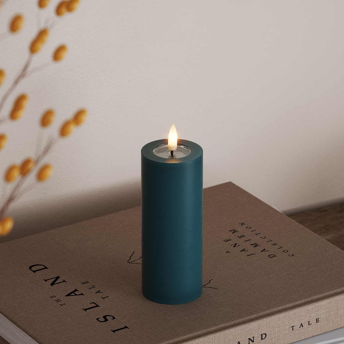 Deluxe Homeart LED Bloklys Ø 5 x 12,5 cm Petroleum LED bloklys 3