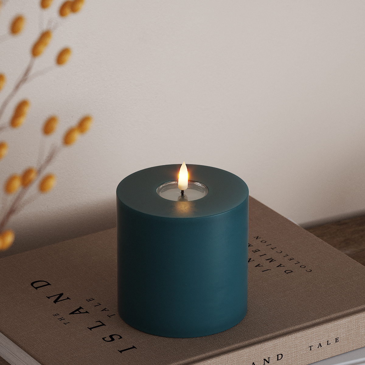 Deluxe Homeart LED Bloklys Ø 10 x 10 cm Petroleum LED bloklys 3