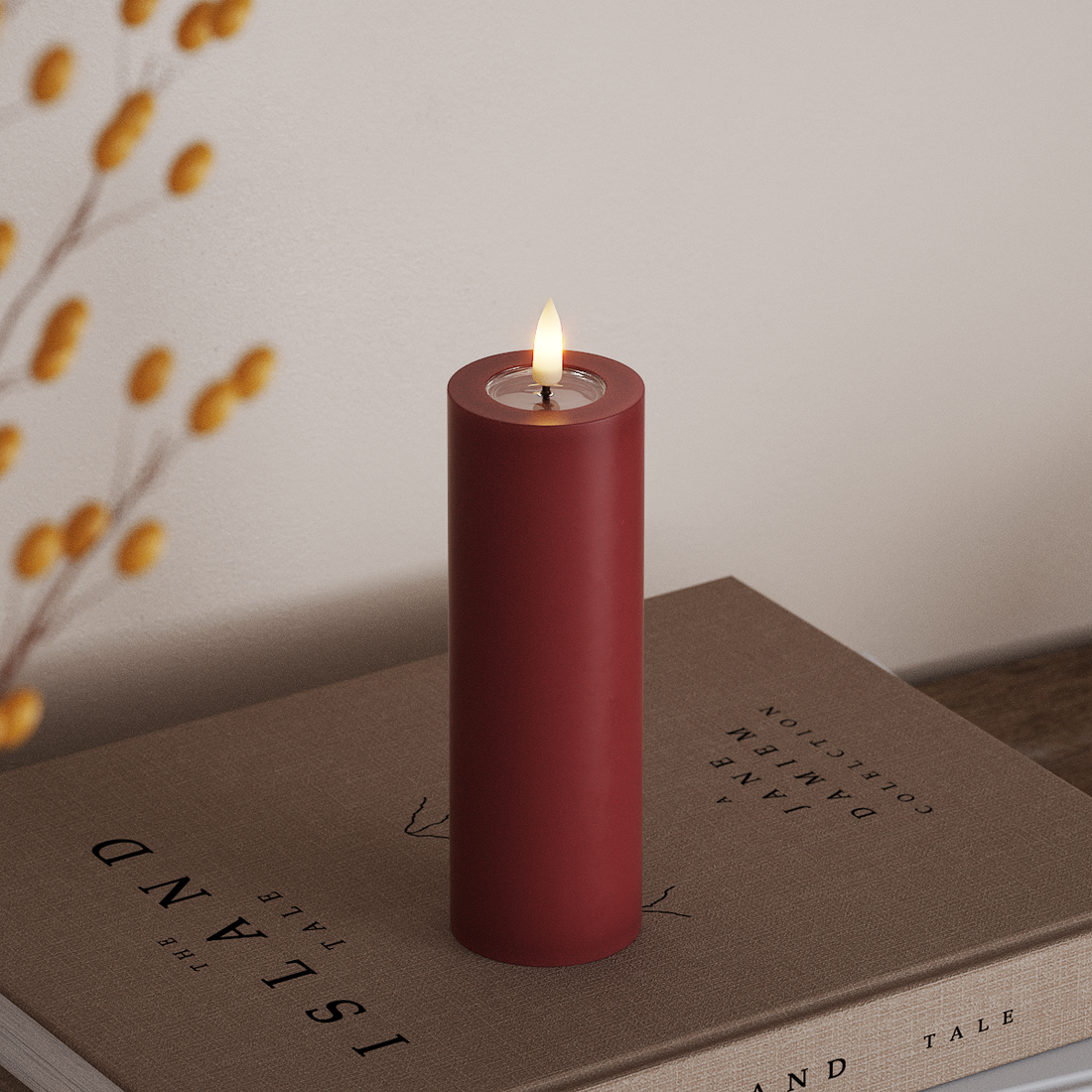 Deluxe Homeart LED Bloklys Ø 5 x 15 cm Bordeaux LED bloklys 4