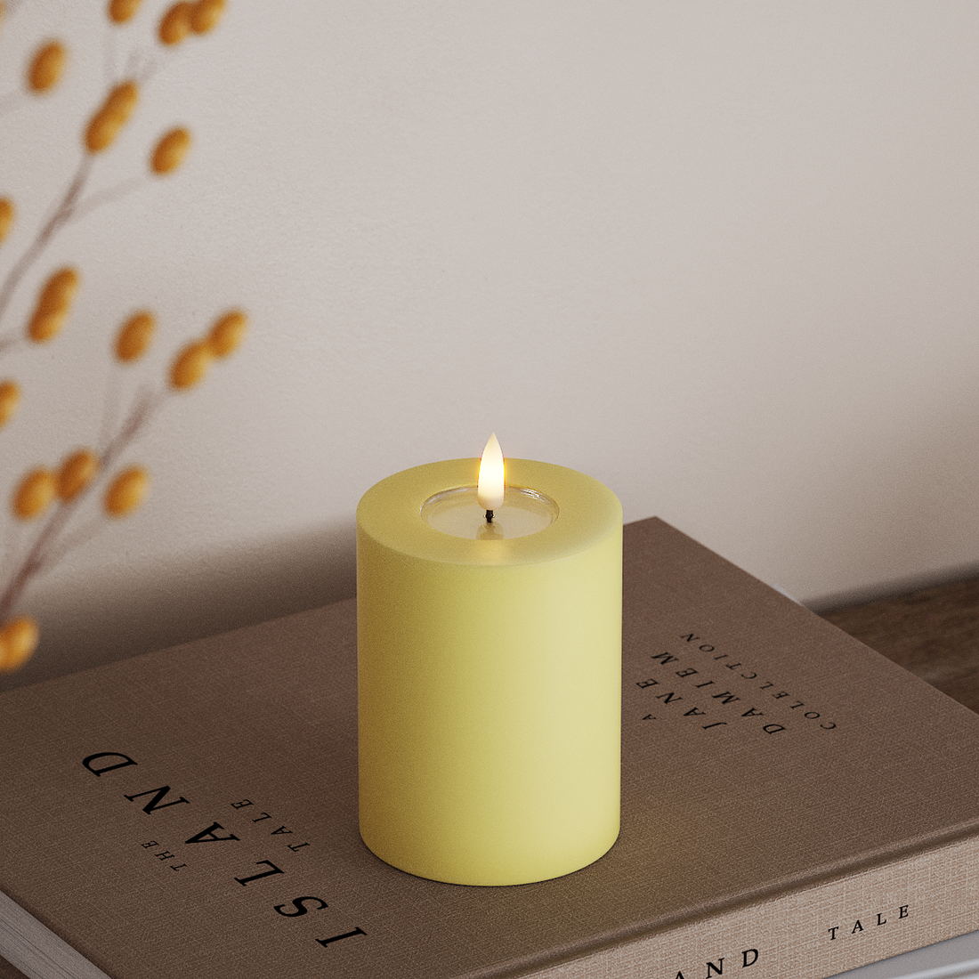 Deluxe Homeart LED Bloklys Ø 7,5 x 10 cm Lysegul LED bloklys 4