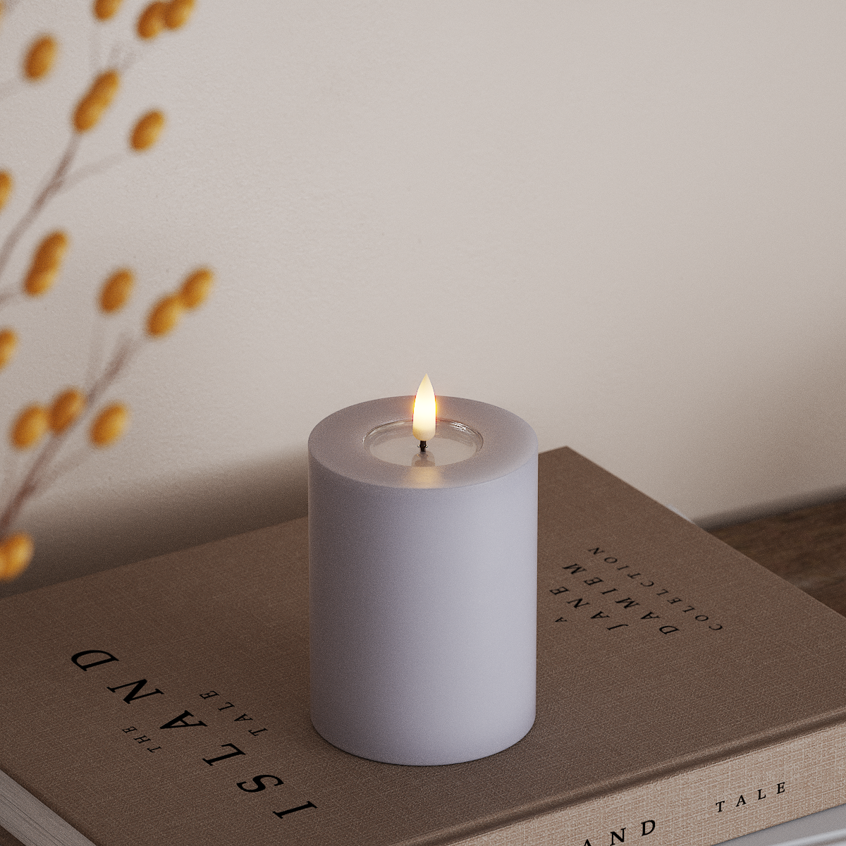 Deluxe Homeart LED Bloklys Ø 7,5 x 10 cm Støvet blå LED bloklys 3