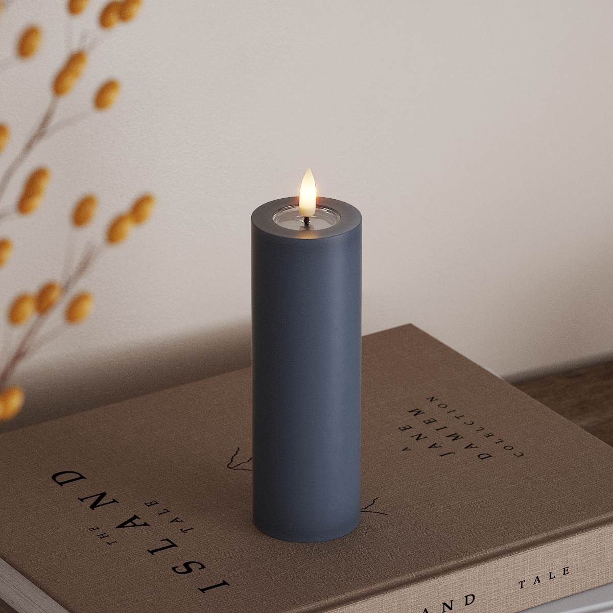 Deluxe Homeart LED Bloklys Ø 5 x 15 cm Isblå LED bloklys 3