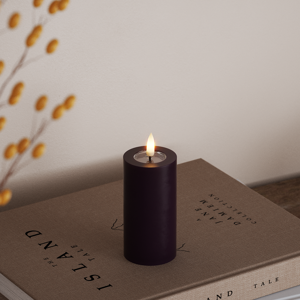 Deluxe Homeart LED Bloklys Ø 5 x 10 cm Mørkelilla LED bloklys 3