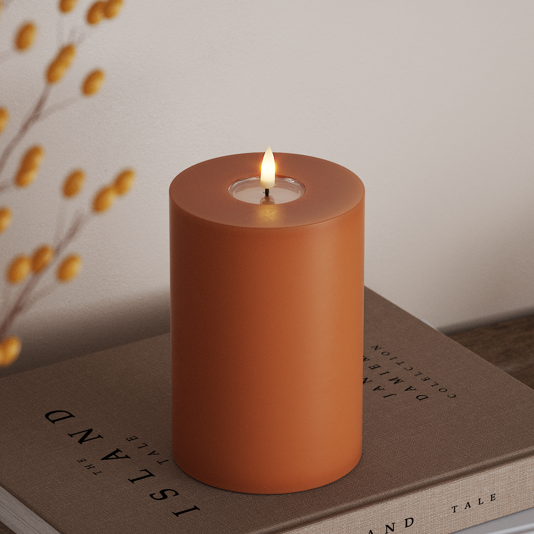 Deluxe Homeart Φωτιστικό μπλοκ LED Ø 10 x 15 cm Πορτοκαλί Φως μπλοκ LED 4