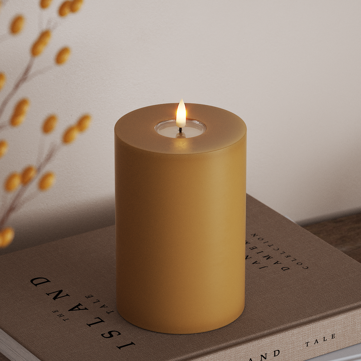 Deluxe Homeart LED блок лампа Ø 10 x 15 см Горчично LED блок светлина 3