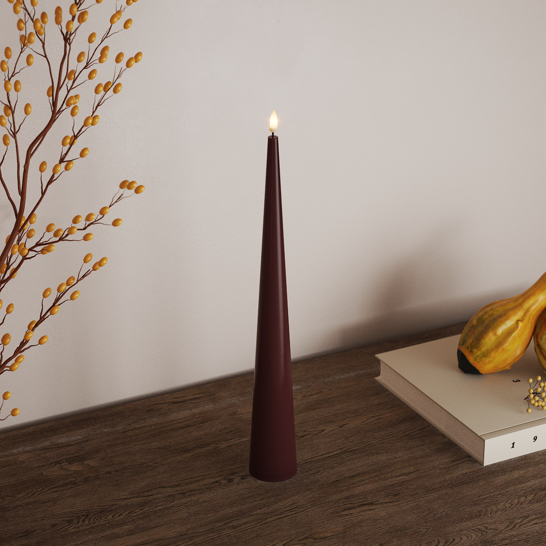 Deluxe Homeart Kegle lys D 5 x H 38 cm Bordeaux LED Keglelys 4