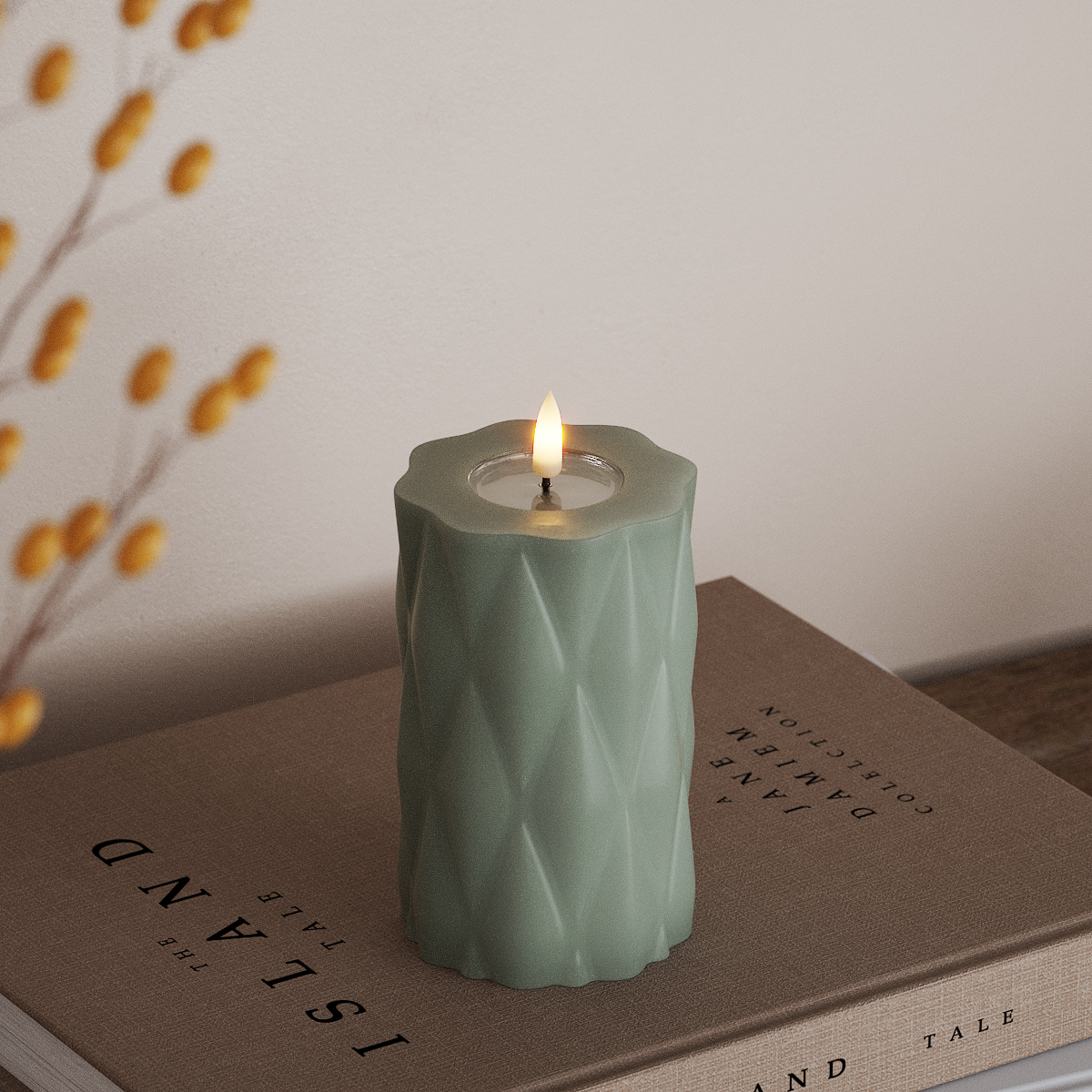 Deluxe Homeart Harlequin LEDs Vela pilar Ø 7,5 x 12,5 cm Verde sálvia LEDs Harlequin 3