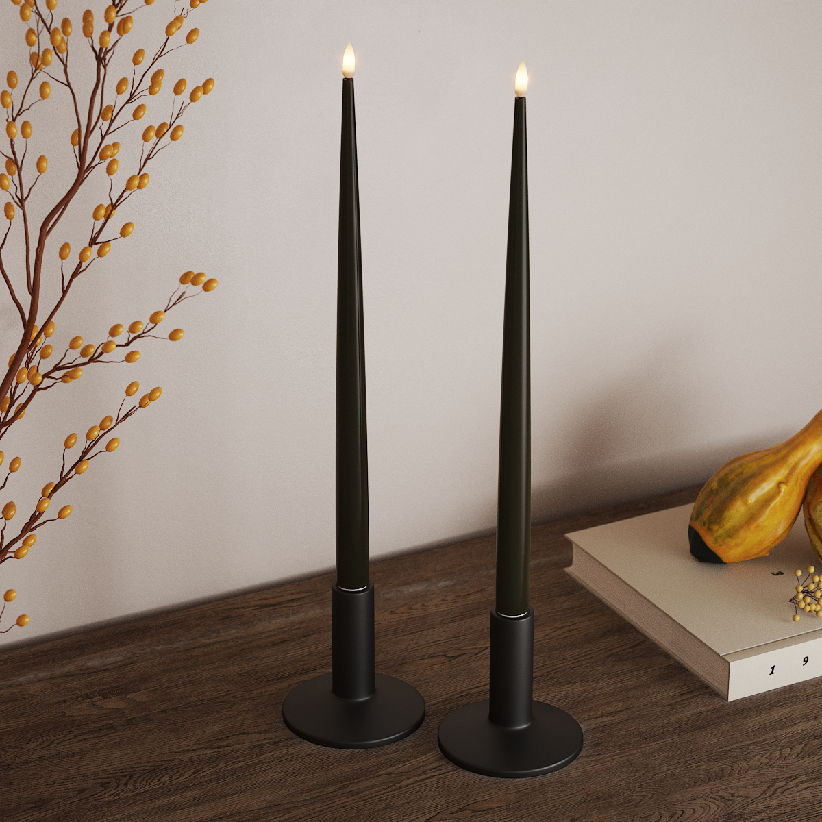 Deluxe Homeart LED свещ с лак, 2 бр 38 см Тъмнозелено LED свещ 3