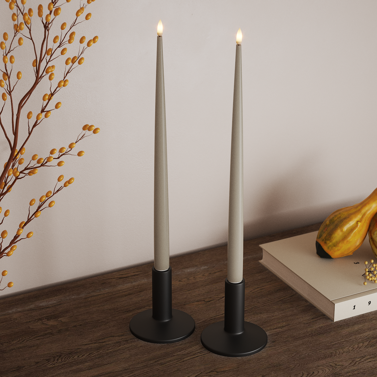 Deluxe Homeart LED Kertelys med Lak, 2 stk 38 cm Sand LED kertelys 3