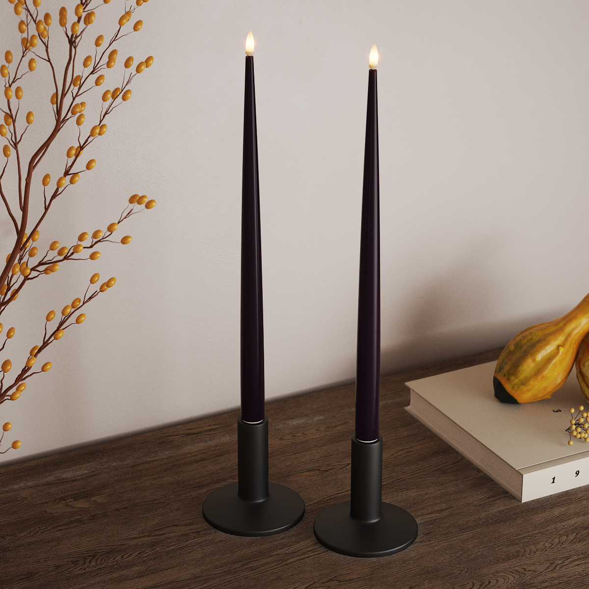 Deluxe Homeart Φωτιστικό κεριού LED με Λάκα, 2 τμχ 38 cm Σκούρο μωβ Φως κεριού LED 3