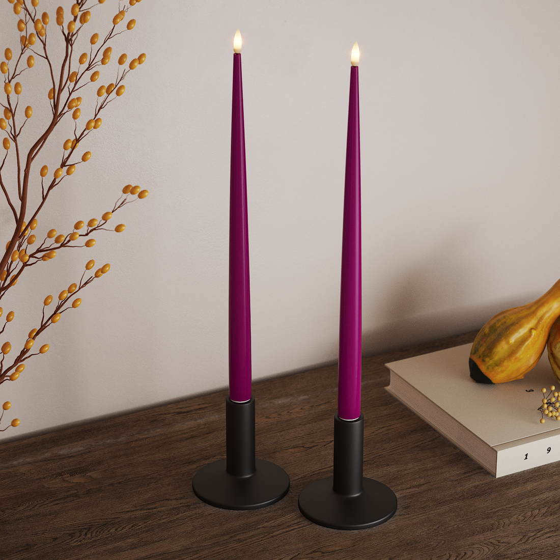 Deluxe Homeart LED свещ с лак, 2 бр 38 см Виолетово LED свещ 3