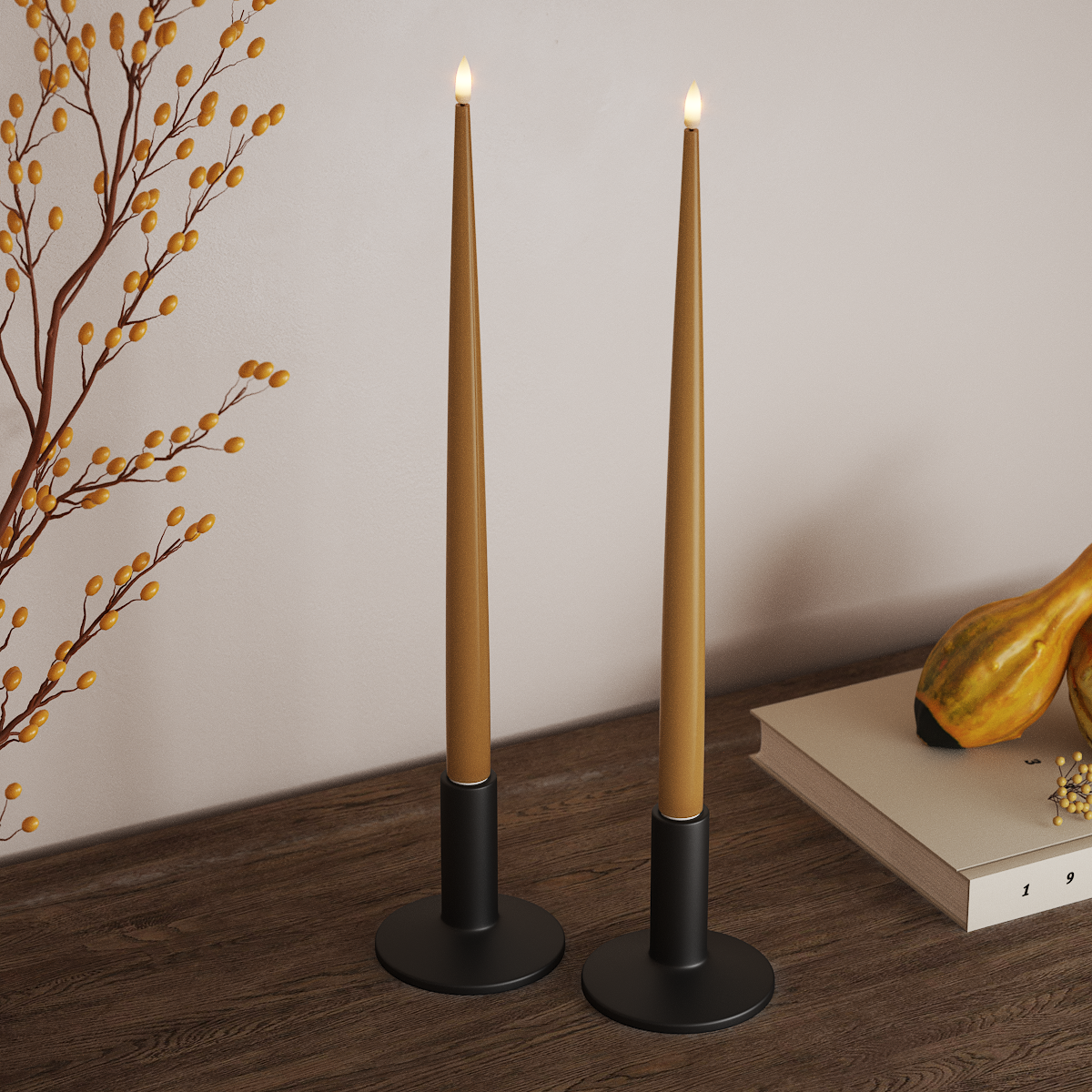 Deluxe Homeart LED свещ с лак, 2 бр 38 см Горчично LED свещ 3