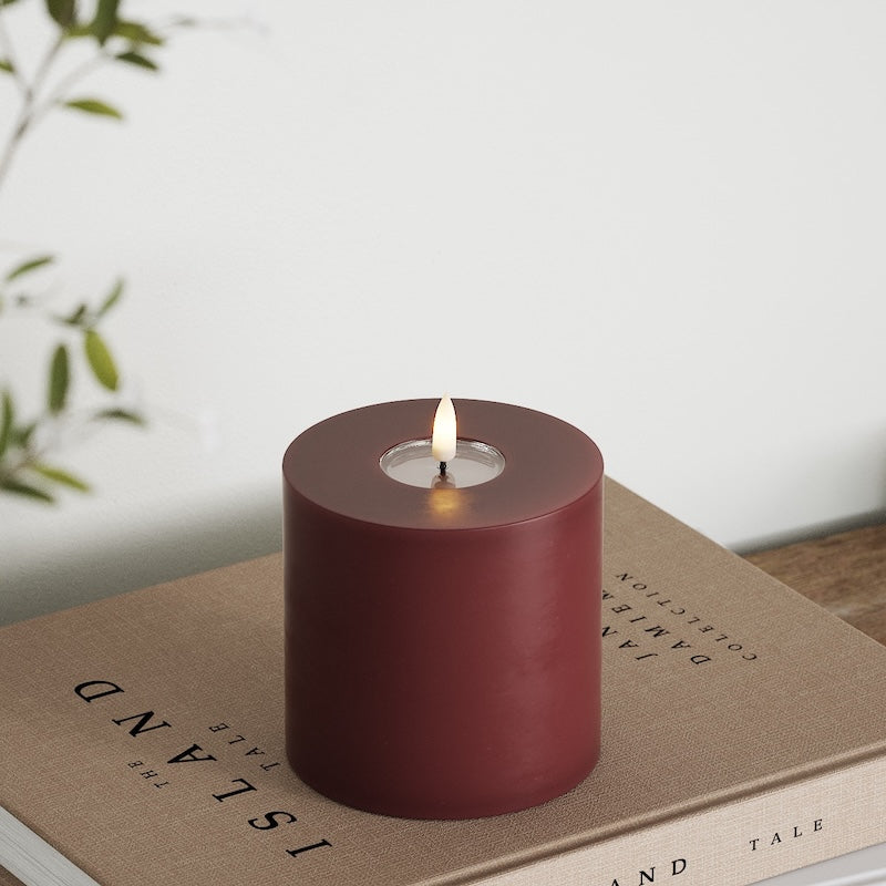 Deluxe Homeart LED Bloklys Ø 10 x 10 cm Bourgogne