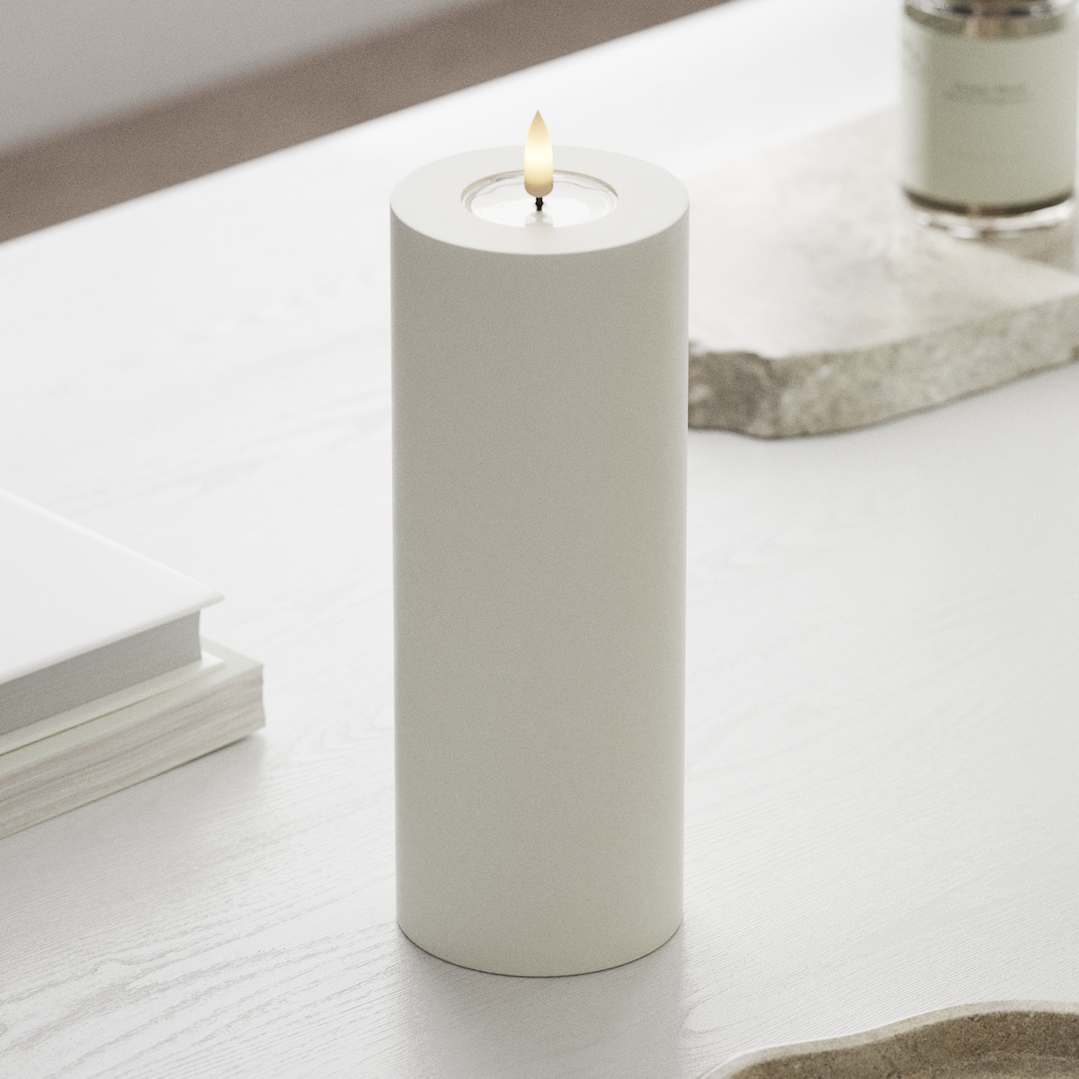 Deluxe Homeart LED Bloklys Ø 7,5 x 20 cm Hvid LED bloklys 1