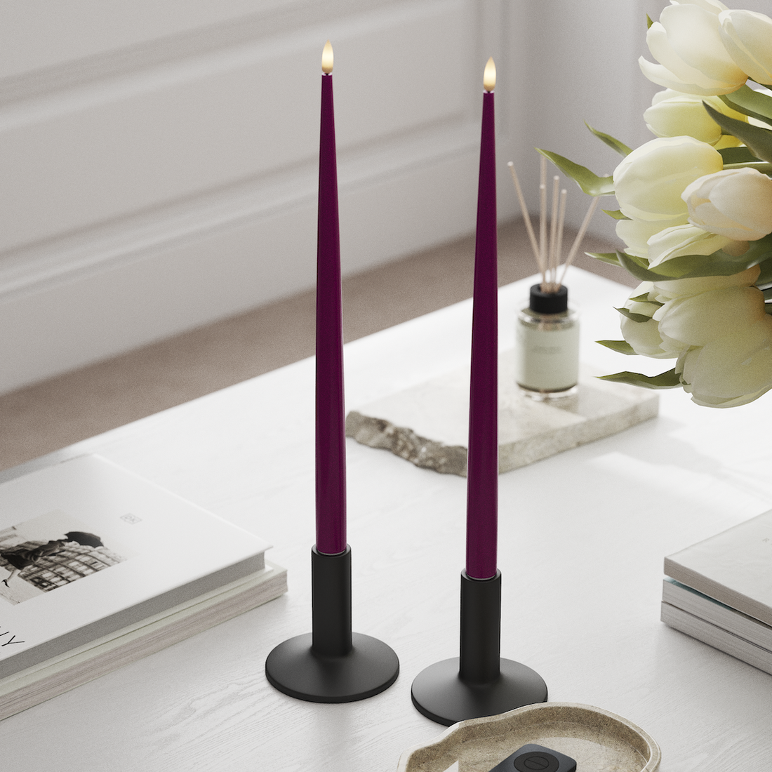 Deluxe Homeart LED свещ с лак, 2 бр 38 см Виолетово LED свещ 3