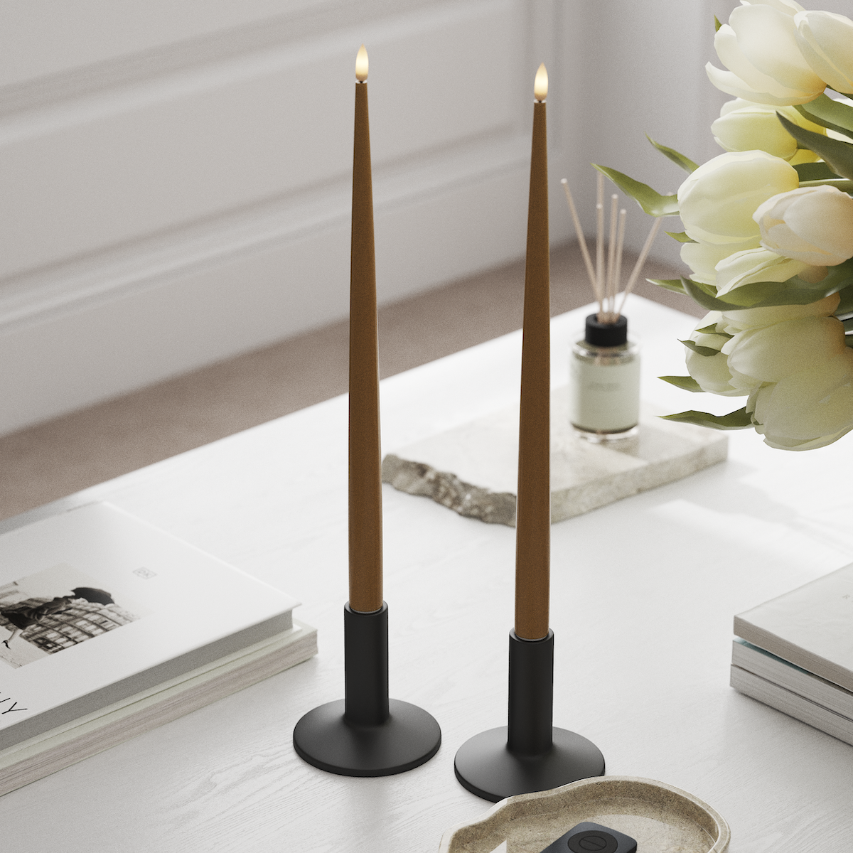 Deluxe Homeart LED свещ с лак, 2 бр 38 см Горчично LED свещ 1