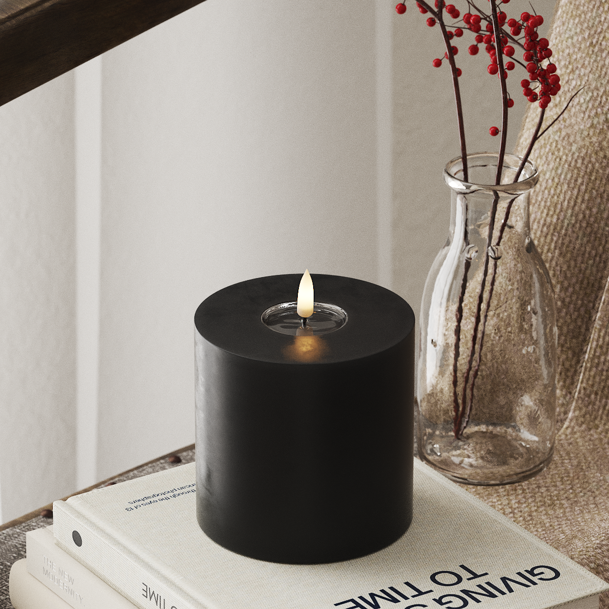 Deluxe Homeart LED Bloklys Ø 10 x 10 cm Sort LED bloklys 4