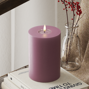 Deluxe Homeart LED Bloklys Ø 10 x 15 cm Lyslilla LED bloklys 4