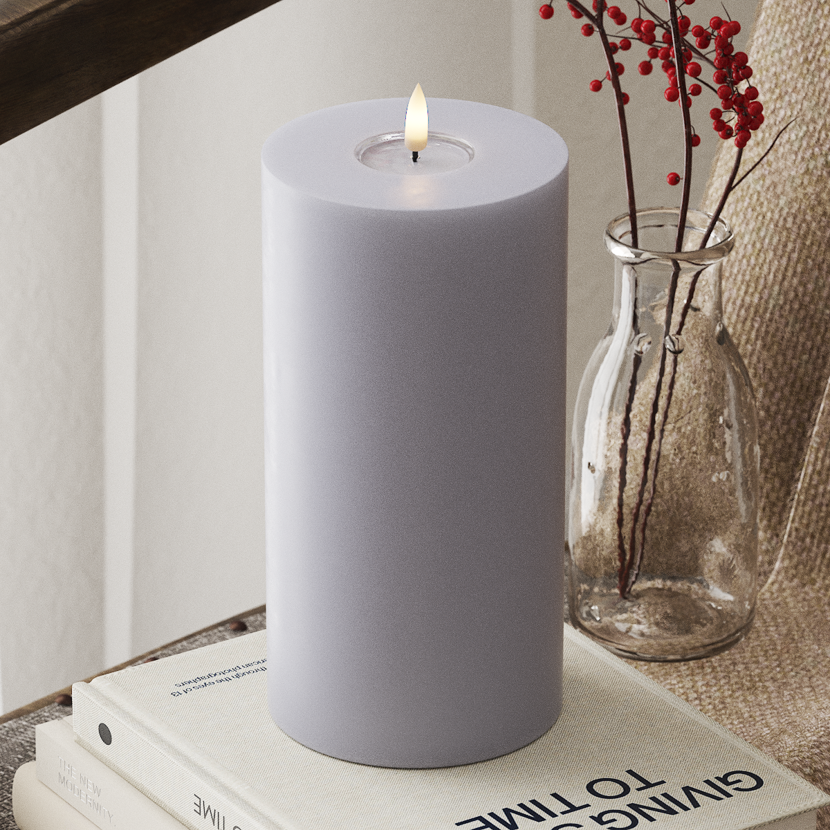 Deluxe Homeart LED Bloklys Ø 10 x 20 cm Støvet blå LED bloklys 4