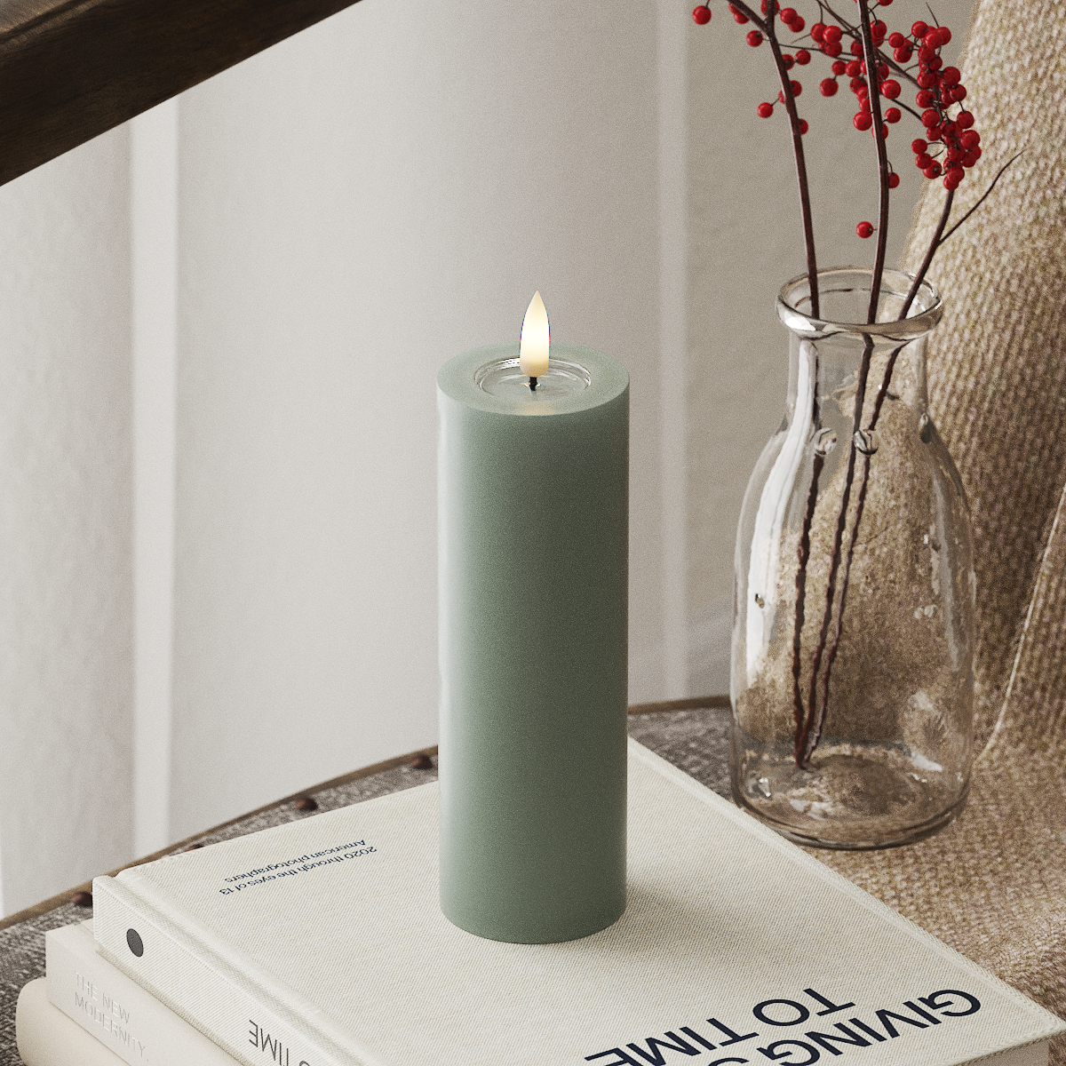 Deluxe Homeart LED Bloklys Ø 5 x 15 cm Salvie Grøn LED bloklys 4