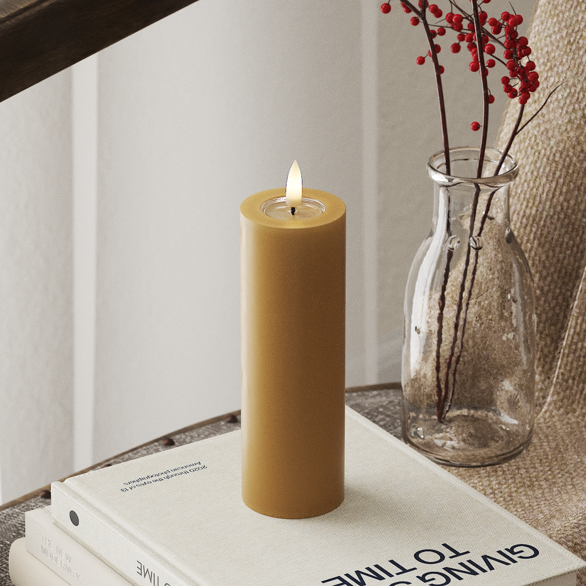 Deluxe Homeart LED блок лампа Ø 5 x 15 см Горчично LED блокова светлина 4