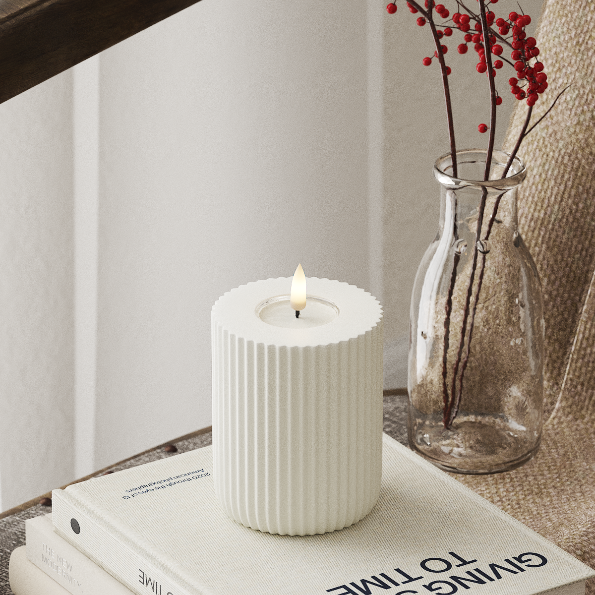 Deluxe Homeart Solid Stripe LEDs Vela pilar Ø 8 X 10 Cm Branco Forma LED 4