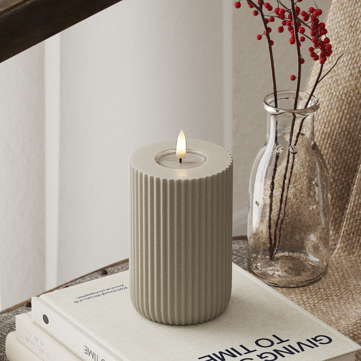 Deluxe Homeart Solid Stripe Светодиодна блокова лампа Ø 8 X 12,5 Cm Пясъчно LED форма 4