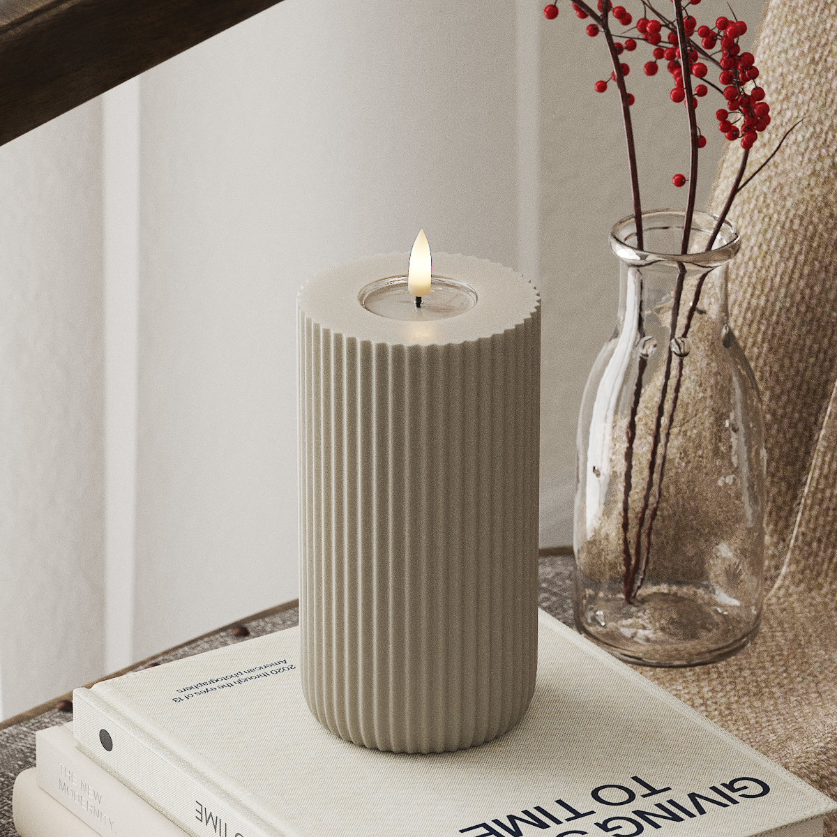 Deluxe Homeart Solid Stripe Светодиодна блокова лампа Ø 8 X 15 Cm Пясъчно LED форма 4