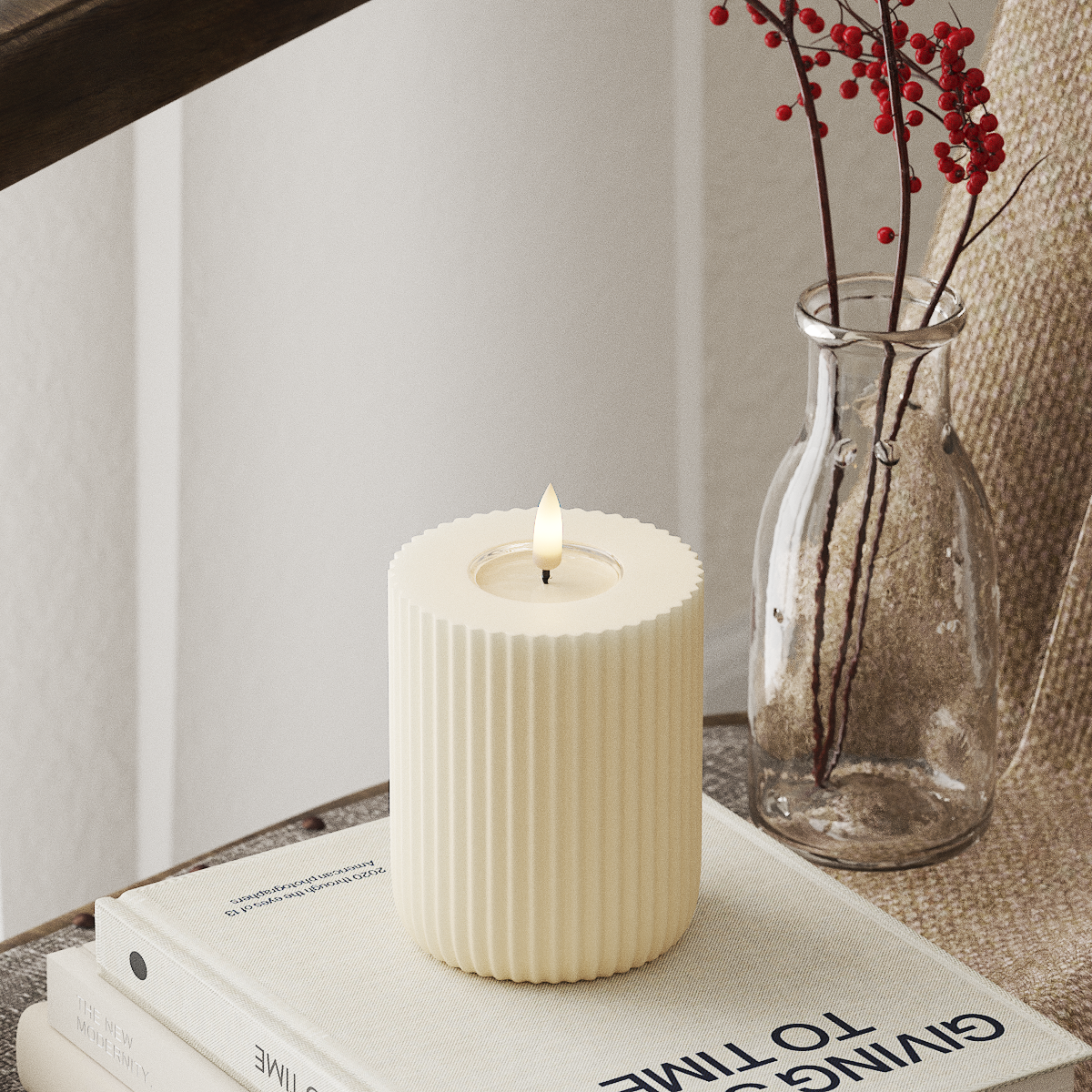 Deluxe Homeart Solid Stripe LED Блок лампа Ø 8 X 10 Cm Кремаво LED форма 4