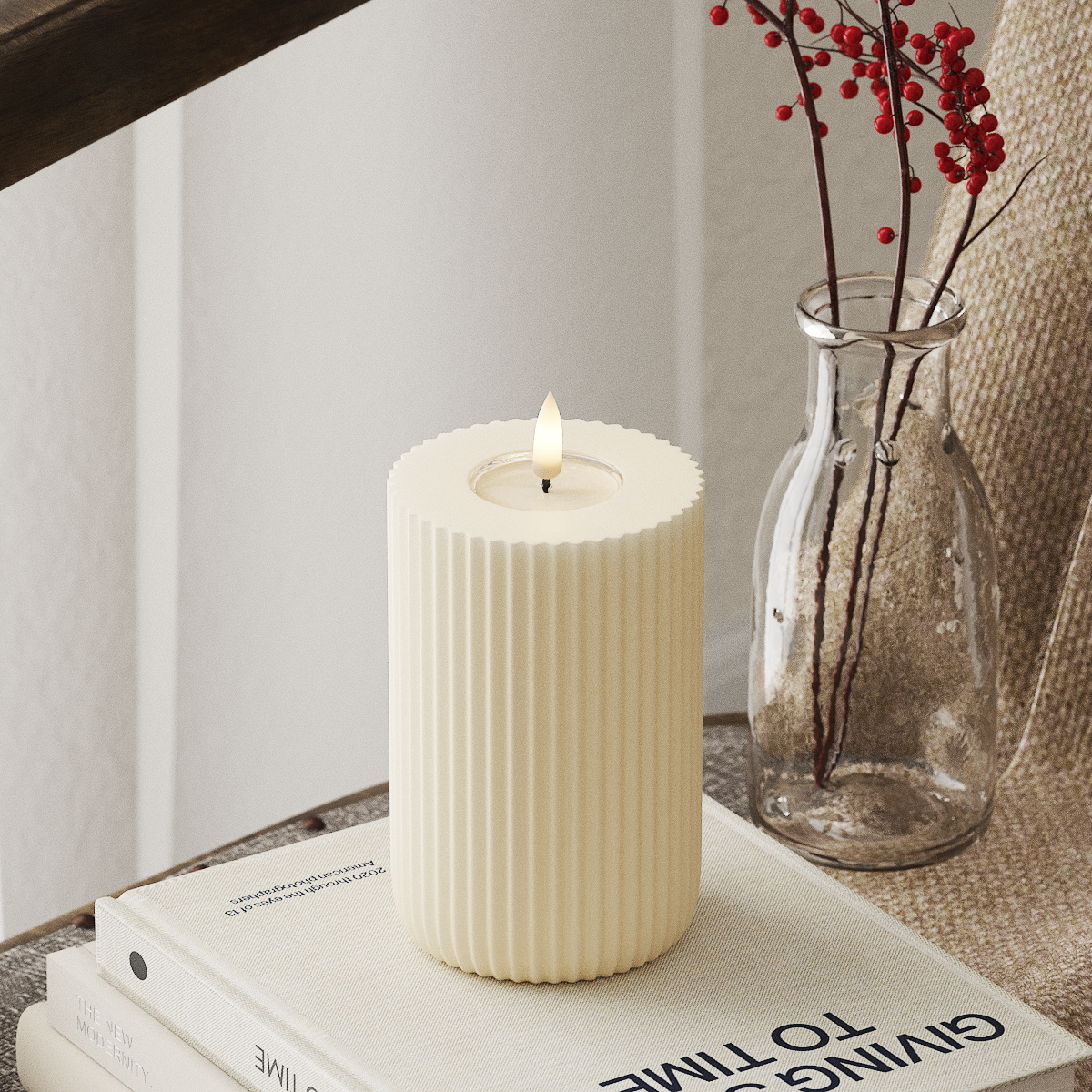 Deluxe Homeart Solid Stripe Светодиодна блокова лампа Ø 8 X 12,5 Cm Кремаво LED форма 4