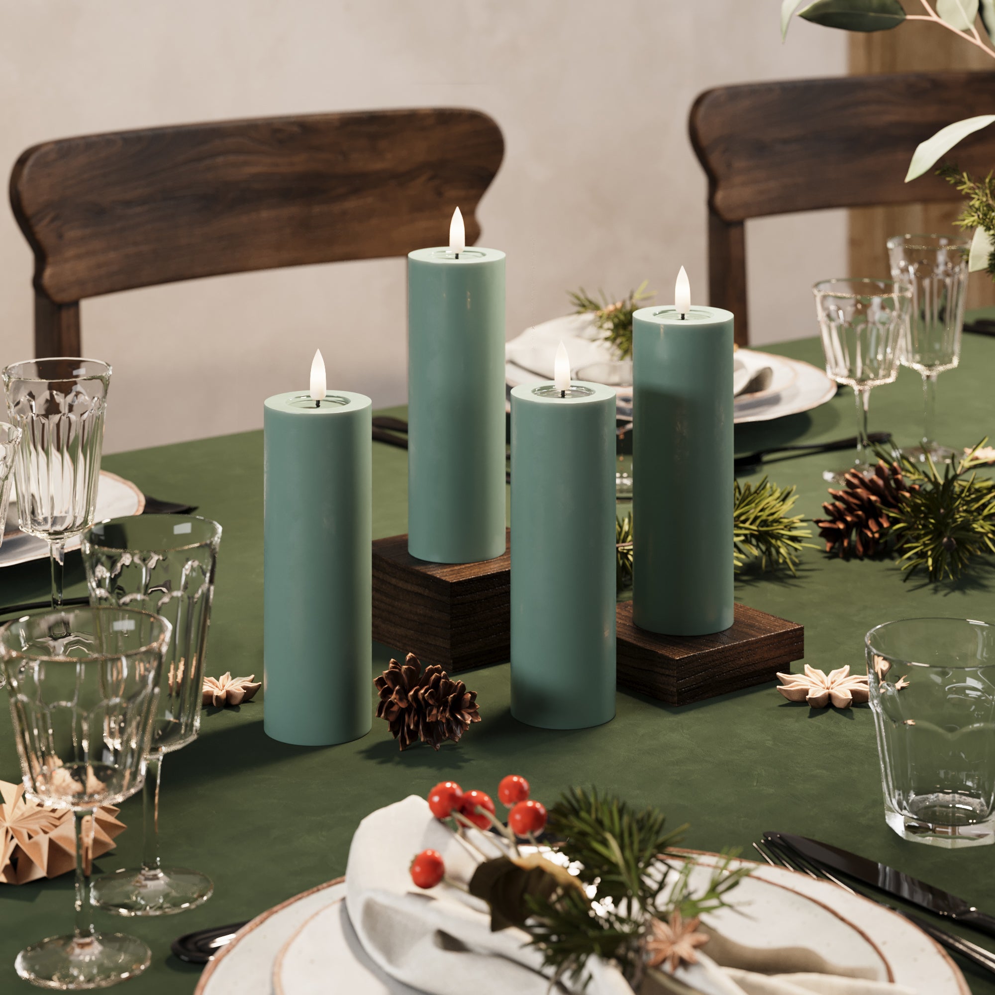 Φώτα μπλοκ LED Ø 5 x 15 cm Πράσινο του νεφρίτη + 4 τεμ.