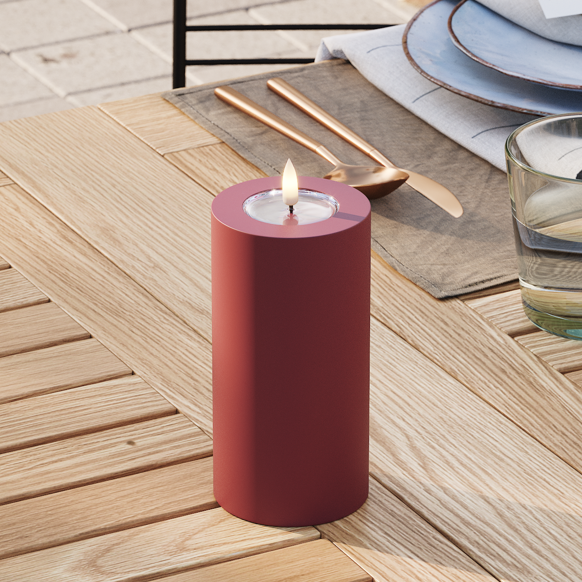 Deluxe Homeart Φωτιστικό μπλοκ LED εξωτερικού χώρου Ø 7,5 x 15 cm Μπορντό Φως μπλοκ εξωτερικού φωτός LED 3