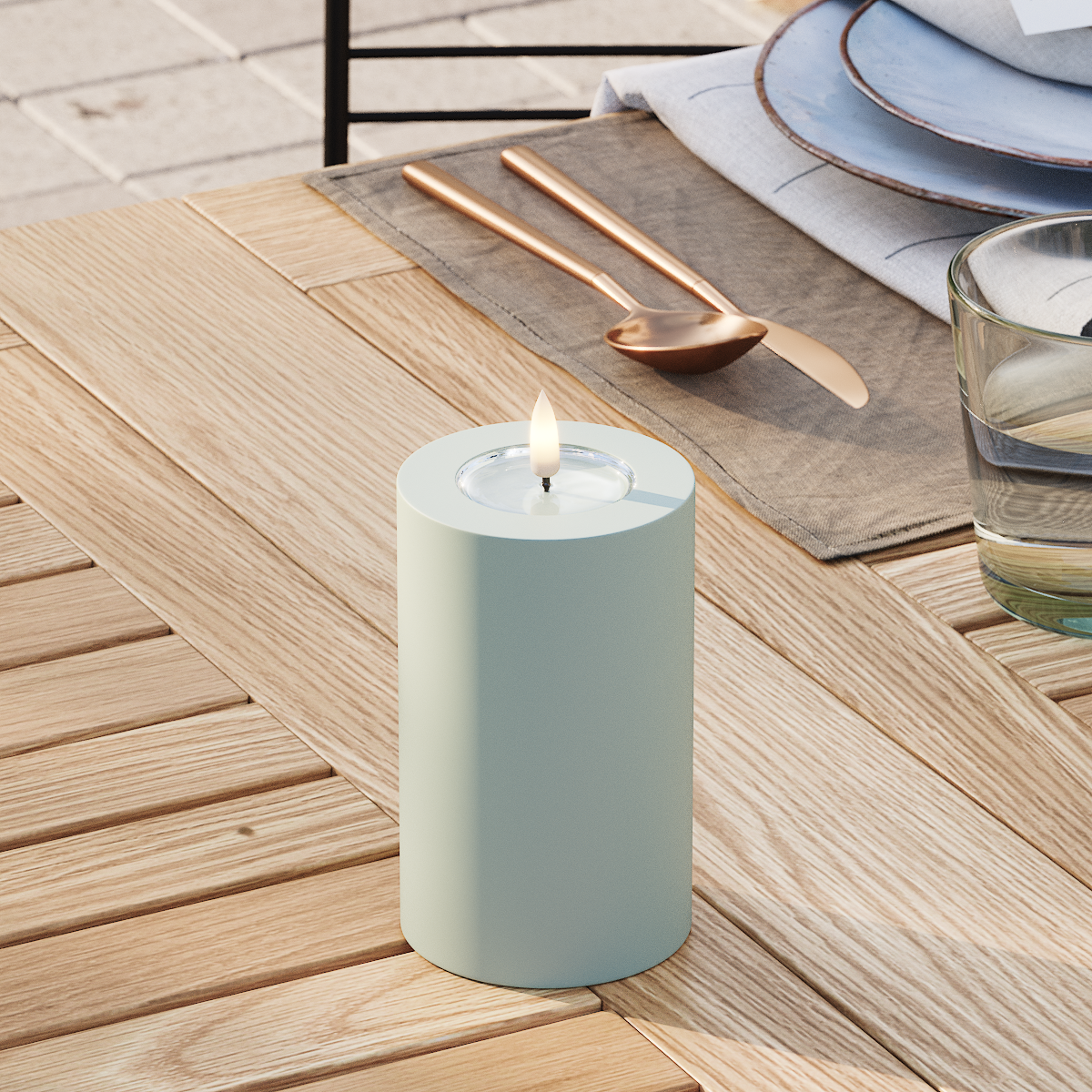 Deluxe Homeart Φωτιστικό μπλοκ LED εξωτερικού χώρου Ø 7,5 x 12,5 cm Φασκόμηλο πράσινο Φως μπλοκ εξωτερικού φωτός LED 3