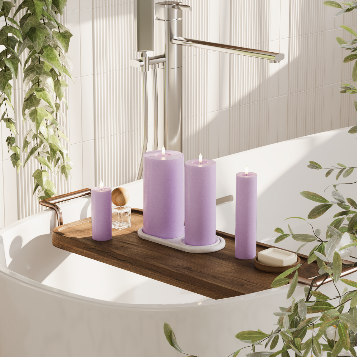 Deluxe Homeart LED plokkvalgusti pakett - Lavendel - 5 x 12,5 + 20 | 7,5 x 20 | 10 x 20 cm pakend 2