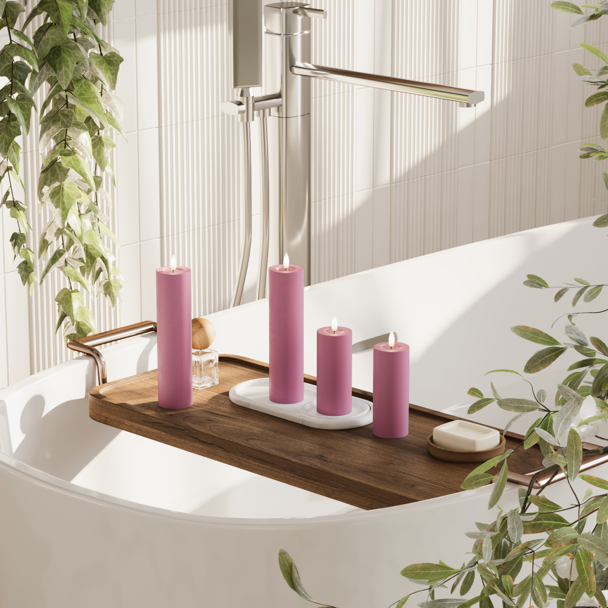 Deluxe Homeart LED blokklyspakke - Magenta - 2x 5 x 12,5 cm | 2x 5 x 20 pakke 2