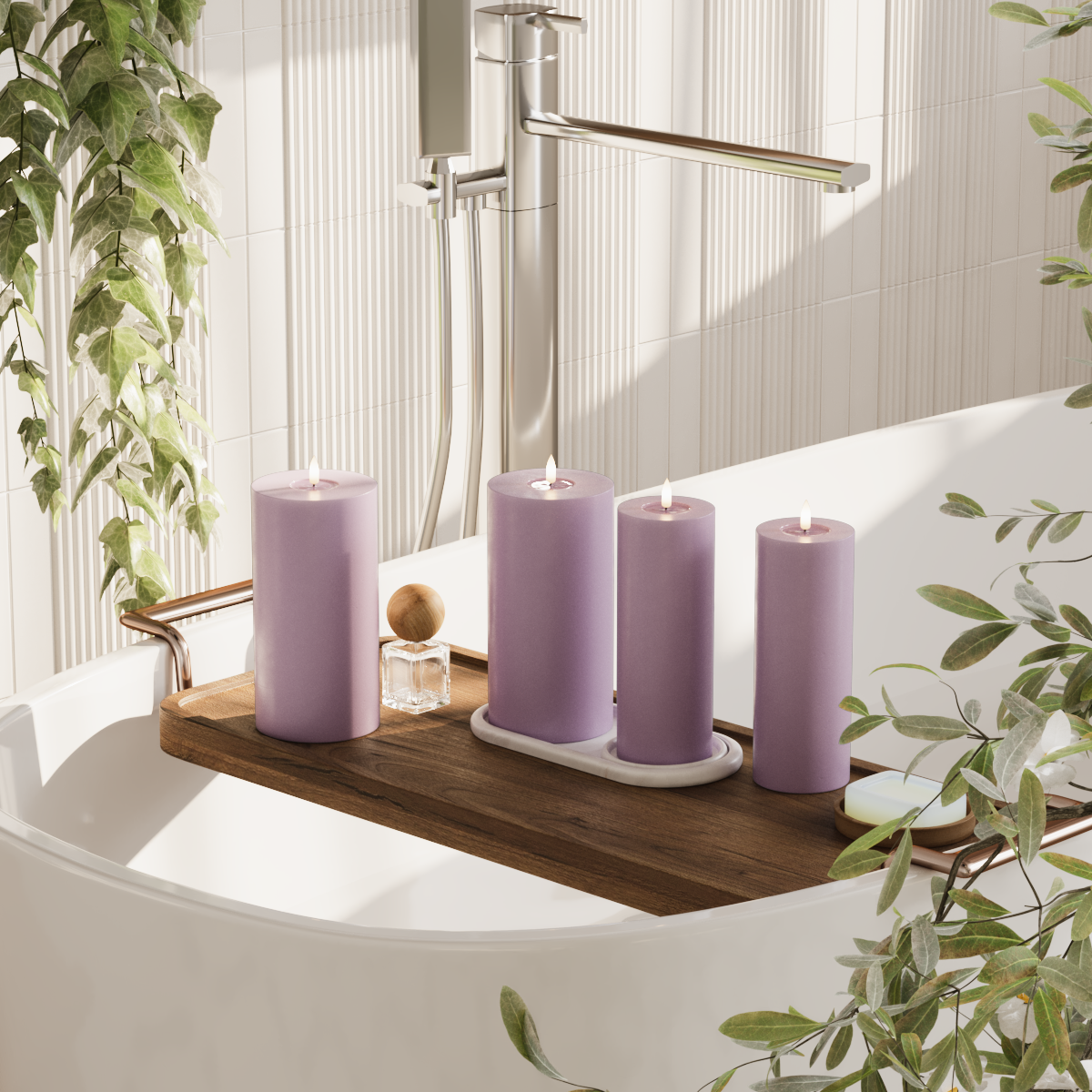 Deluxe Homeart LEDs Vela pilar pacote - Roxo claro - 2x7,5x20 | Pacote 2x 10x20 cm 2