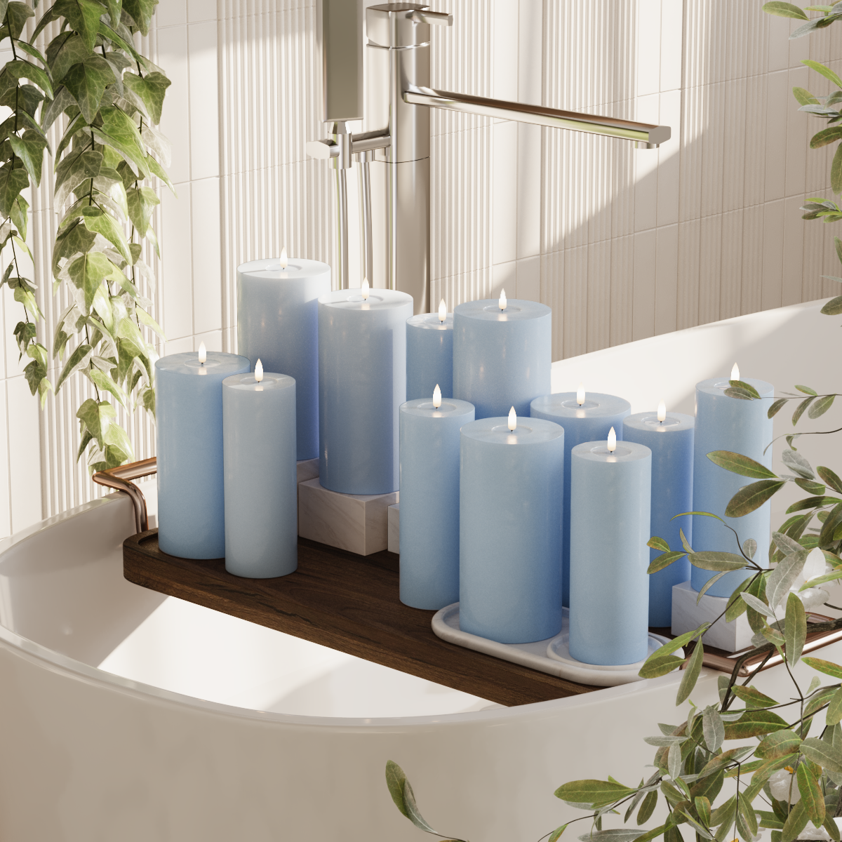 Deluxe Homeart LEDs Vela pilar pacote - Azul gelo - 6 x 7,5 x 20 | 6x 10x20 cm pacote 2