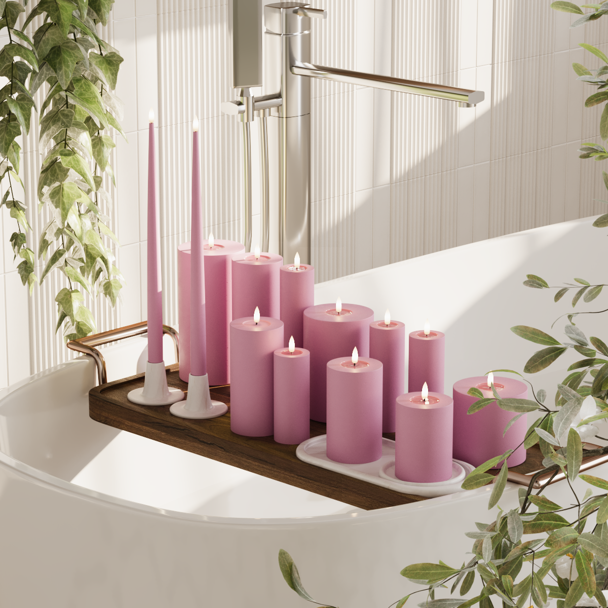 Deluxe Homeart Pacote de velas LED - Magenta - 5 x 10 + 12,5 + 15 + 20 | 7,5 x 10 + 12,5 + 15 + 20 | 5 x 10 + 15 + 20 | 2 peças de 38 cm pacote 2