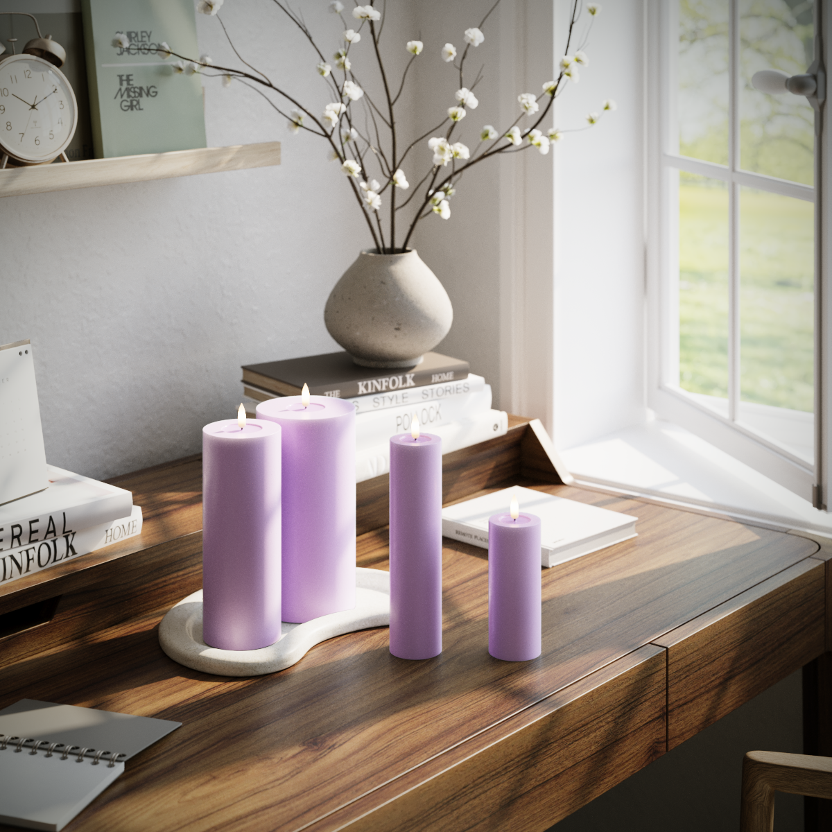 Deluxe Homeart LED plokkvalgusti pakett - Lavendel - 5 x 12,5 + 20 | 7,5 x 20 | 10 x 20 cm pakend 1