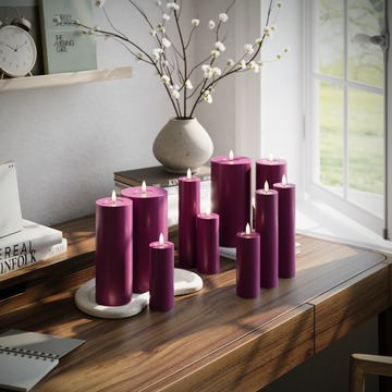Deluxe Homeart LEDs Vela pilar pacote - Violeta -3 x 5 x 20 | 3 x 5 x 12,5 | 2 x 7,5 x 20 | 2x10x20 cm pacote 1