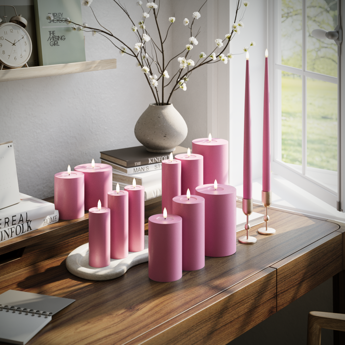 Deluxe Homeart Pacote de velas LED - Magenta - 5 x 10 + 12,5 + 15 + 20 | 7,5 x 10 + 12,5 + 15 + 20 | 5 x 10 + 15 + 20 | 2 peças de 38 cm pacote 1
